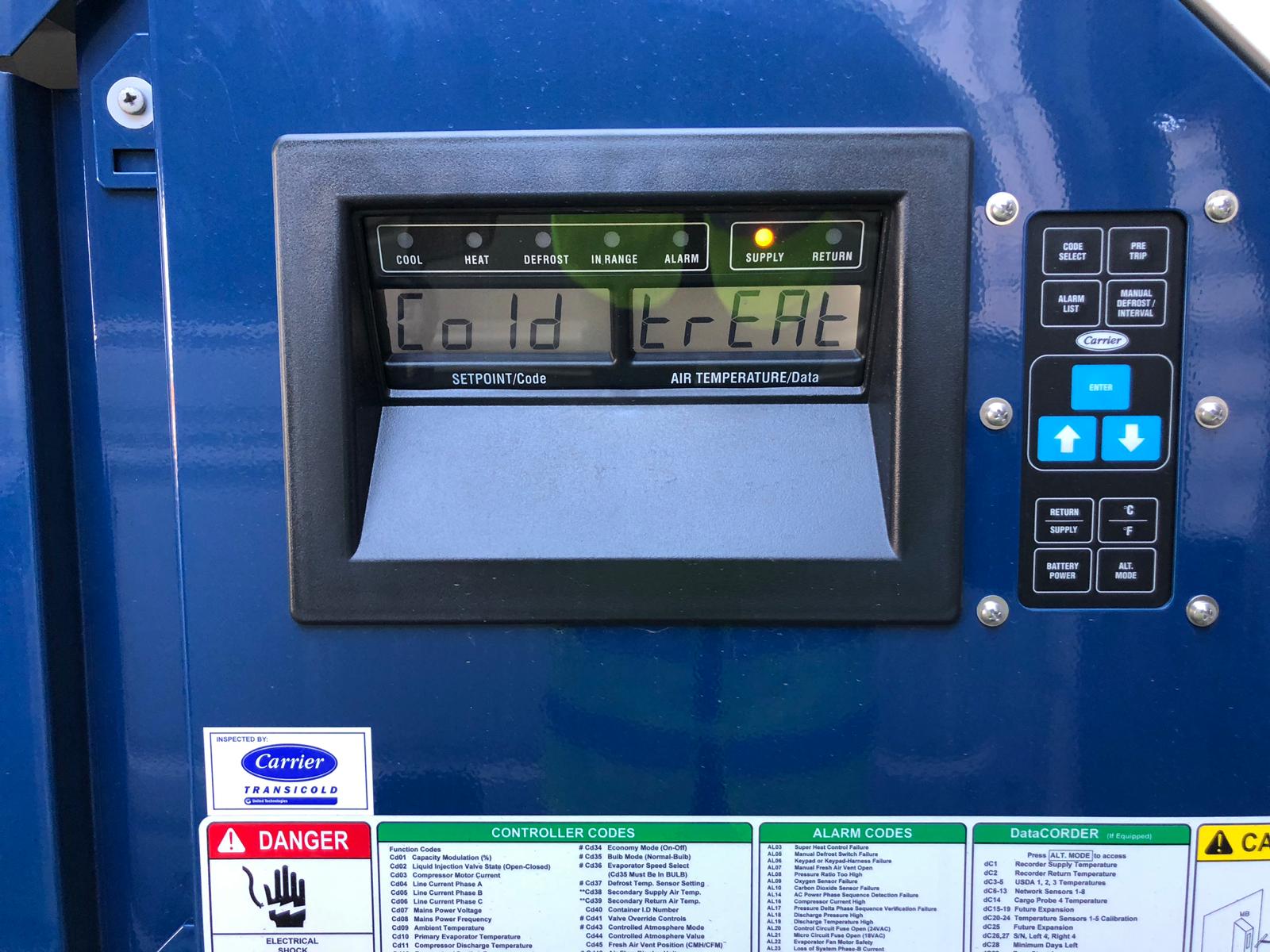 Reefer Unit Control Panel After Setting Cold Treatment Process